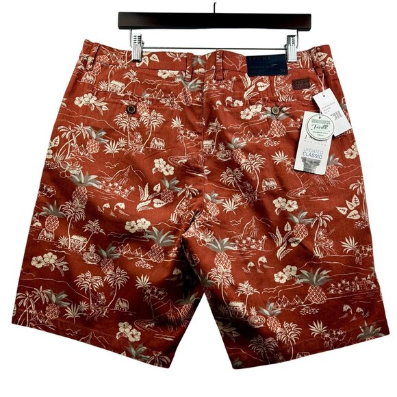 🩳 JACHS Men's Preppy NYC Red Island Print Resortwear Stretch Twill Shorts 38" - Picture 3 of 14